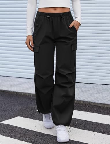 Cargo Pants Women Elastic Waisted Parachute Hiking Pants with Pockets Water-Resistant Lightweight Baggy Pants2