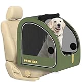 PAWZIDEA Portable Dog Crate for Car Travel, Collapsible Pet Travel Crates for Medium & Large Dogs Up to 80lbs, Enclosed Soft-Sided Car Kennel Carrier for Backseat, Secures w/Seatbelt & Headrest Strap