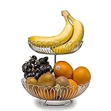 Stainless Steel 2 Tier Wire Fruit Basket Bowl for Kitchen Counter Stand with Bread