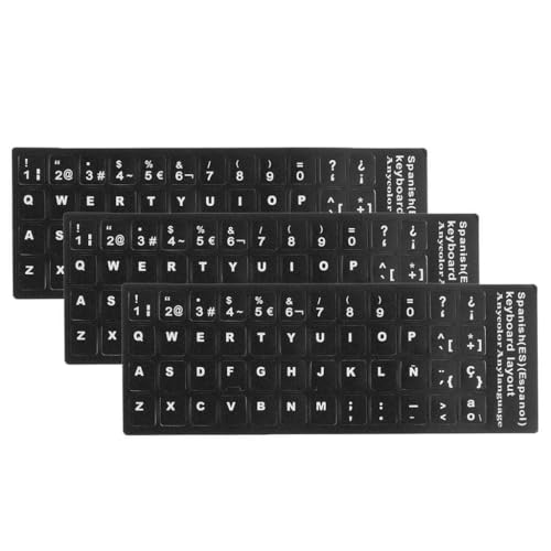 Pegatinas para Teclado en Español - Juego de 3 con Pinzas y Cepillo Limpiador - Letras Blancas Mate para Portátiles y PCs