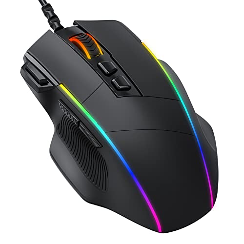 Gaming Mouse Mouse Da Gioco Cablato RGB - 8 Pulsanti Programmabili, 7200 DPI Regolabile, Retroilluminazione Chroma, Ergonomico, Nero Mouse Con Tasti Regolabili