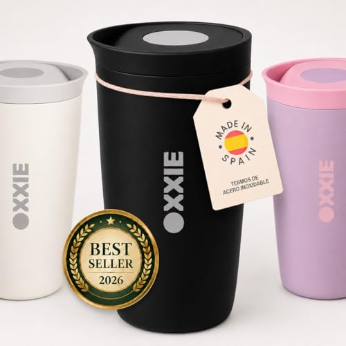 OXXIE Vaso Termo Cafe Para Llevar Pequeño 350ml, Vaso Termico, Aislamiento de Doble Pared, Taza de Cafe de Acero Inoxidable, Taza Termica con Tapa Hermetica, Reutilizable y Antigoteo (Negro)