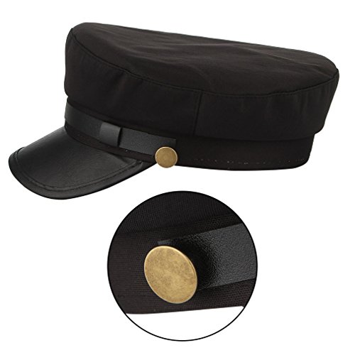 Gemvie Unisex Classic British Flat Top Fisherman Hat Cotton Breton Fiddler Hat Black #TOP2
