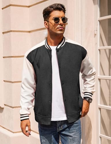 COOFANDY Men's Varsity Jacket Wool Blend Letterman Bomber Jacket Baseball Lightweight Jacket2