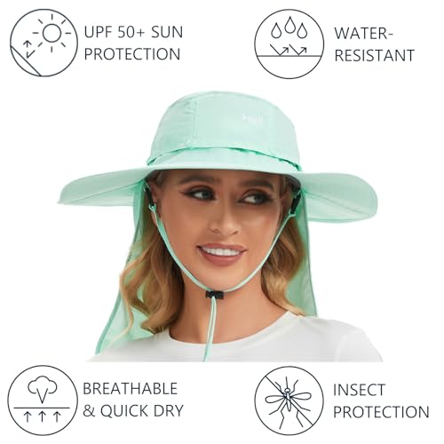 Image of BASSDASH UPF 50+ Mosquito Sun Hat with Hidden Head Net and Neck Flap for Men Women Outdoor Fishing Hiking Camping