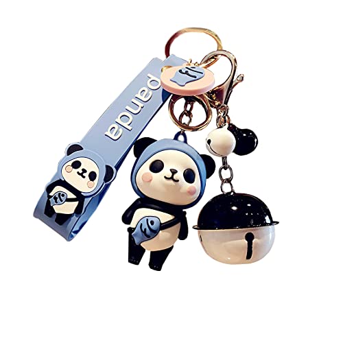HSYHERE Men Women Boys Girls Rubber Cute PVC Panda Keychain Creative New Year Gift Bag Animal Pendant Fruit Pendant Key Case Car Key Pendant Metal Key Ring-Blue Panda+Black and White Bell