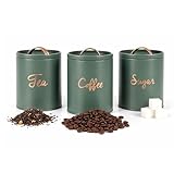 Besto Kitchen Canister Set (Green) | Metal Airtight Tea Coffee Sugar Canister with Silicone Seal | Kitchen Storage Set (3 Pcs) That Keep Edible Fresh for Longer