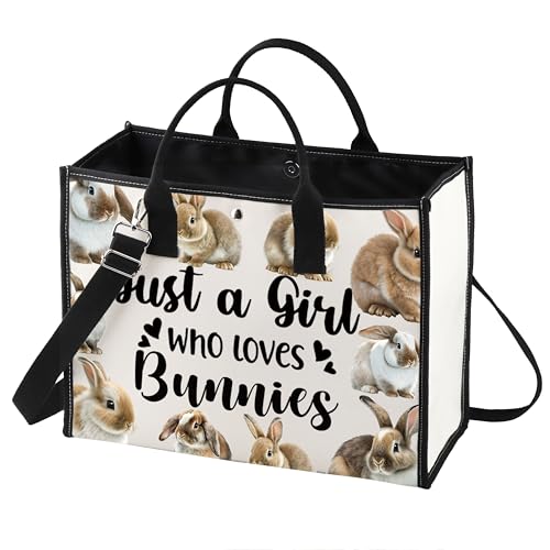 LEVLO Funny Bunny Cosmetic Bag Animal Lover Gift Just A Girl Who Loves Bunnies Makeup Zipper Pouch Bag Bunny Lover Gift