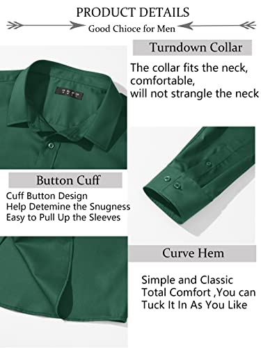 Tacvasen Dress Shirts Mens Button Up Casual Business Wrinkle-Free Long Sleeve Slim Fit Dress Shirts For Men Dark Green #TOP3