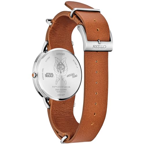 Image of Citizen Men's Eco-Drive Ahsoka Tano Star Wars Watch, Stainless Steel Case, Diamond-Shaped Markers, Brown Leather Strap (Model: BJ6508-02W)