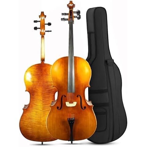 ADM 4/4 Full Size Acoustic Cello, Beginner Acoustic Cello Kit with Portable Bag for Beginner Adults & Students (Yellow, 4/4 Size) Cover
