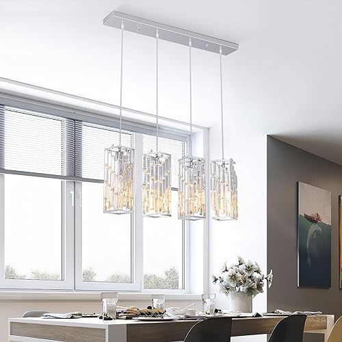 FDPBY Chrome Pendant Lighting Modern Pendant Light, Mini Crystal Chandeliers,Adjustable Pendant Light Fixture for Kitchen Island Dinning Room Bedroom (4 Light) by FDPBY - Used condition - Image 2