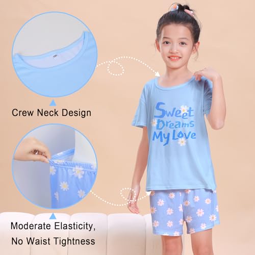 ICOSY Girls Pajamas 2 PCS Kids Pajamas Set Short Sleeve Top and Shorts for Toddler Girls Clothes Size 8-154