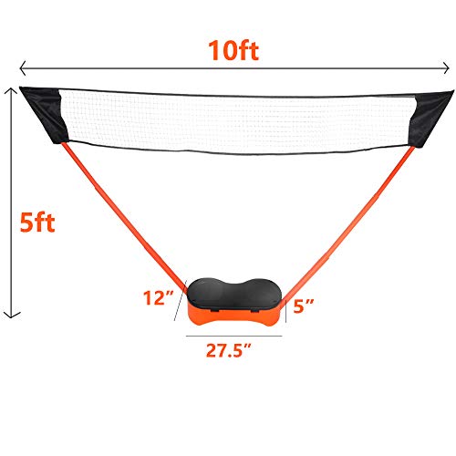 Livebest Portable Badminton Net Set Storage Box Base with 2 Battledores 2 Shuttlecocks Large 10x5 Feet Net for Ball Games Outdoor Team Sports (Orange)