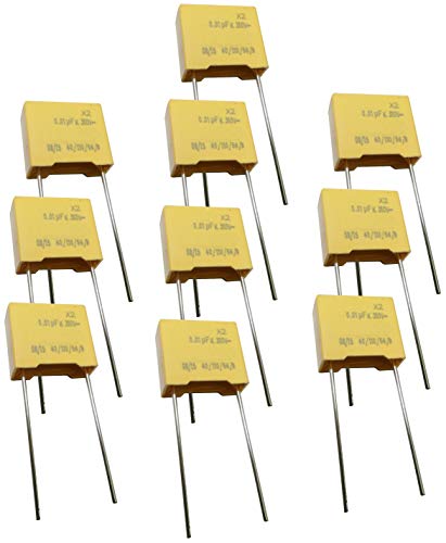 AERZETIX - C46543 - Lot de 10 - Condensateur Polypropylène X2 - THT - 10nF ±10% - 10mm - 13x11x5mm Cover