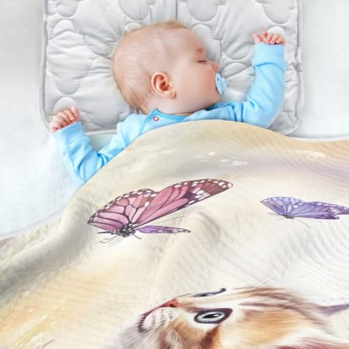 Burbuja Kitten Chasing Butterflies in Lavender Baby Blanket for Boys Girls, Nursery Soft Warm Swaddling Receiving Baby Blankets, 30x40 in Toddler Blanket4