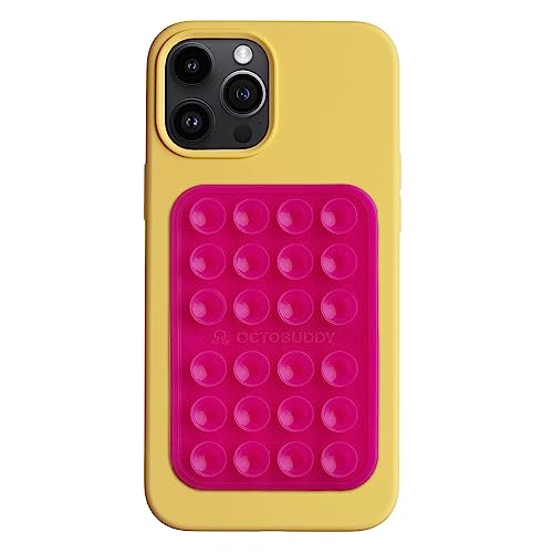 Image of OCTOBUDDY Classic MAX - Silicone Suction Phone Case Adhesive Mount - Hands-Free, Strong Grip Holder for Selfies and Videos - iPhone and Android Compatible - 2.6″ x 3.9″, Hot Pink