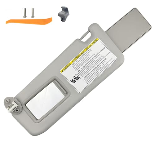 Left Driver Side Sun Visor for Toyota RAV4 2013 2014 2015 2016 2017 2018, Leather Surface Sunvisor Replacement with Vanity Mirror, Clip and Screws, Replaces OEM 74320-42595-B0 (Gray)