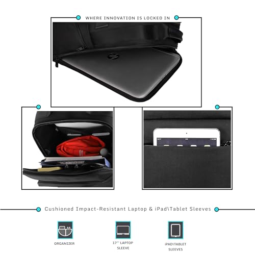 Image of F Gear Arvion 22L Premium Black Tech Laptop Backpack with USB & Type-C Charging Ports|2 Compartments & 4 Pockets|Fits 17-inch Laptop|Water-Resistant, Luggage Strap|Office & Travel Backpack