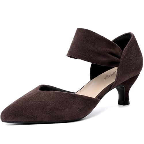 Image of RIBONGZ Kitten Heels for Women Closed Toe Comfortable Low Heels Pointed Toe Sexy Slip on Pumps Bridal Party Dressy Shoes