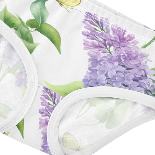 Watercolor Purple Lilac Flowers White Little Girl Panties Toddler Girls Underwear Cotton Animal Undies Kids Briefs 2t4