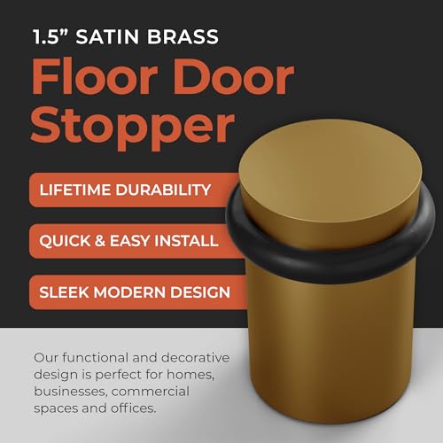 Image of NYCO - Floor Door Stopper Chrome Door Stop - Classy Solid Steel Modern Heavy Duty Door Stoppers - Floor Mount Anchor Screw - Wall Protector for Commercial Door (1.5 Inch Satin Brass)