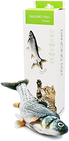 Flopping Fish Cat Toy - Interactive Floppy Fish Cat Kicker Toy with 2 Catnip Packets | Funny Moving Cat Toy for Excercise & Boredom | USB-Charged, Soft & Washable | Electric Fish Cat Toy Gift 12x5 in.