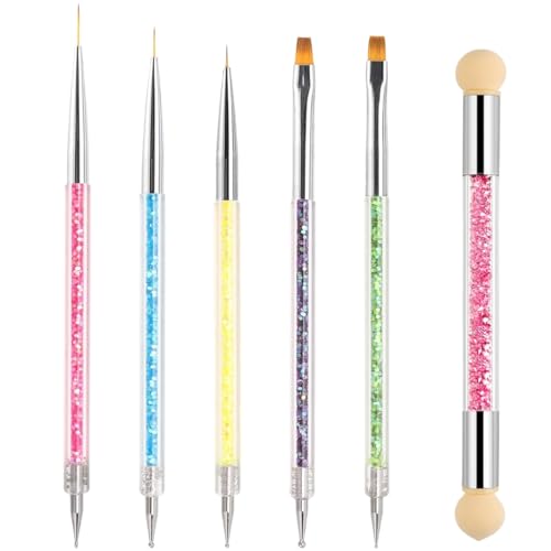 5 Piezas Pincel para Arte de Uñas Nail Art Brush con 1 Cepillo de Esponja, Doble Punta Pinceles Set, Pintura Dibujo Línea Herramienta para Desenho Fino das Uñas, UV Decoración de DIY Nail Art Designs