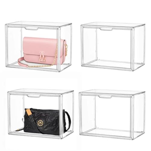Image of Clear Stackable Plastic Storage Bins with Magnetic Attraction Lid, Acrylic Box Display Case Showcase for Cosmetic, Large Figures Collectibles (4 Pack, X-Large)