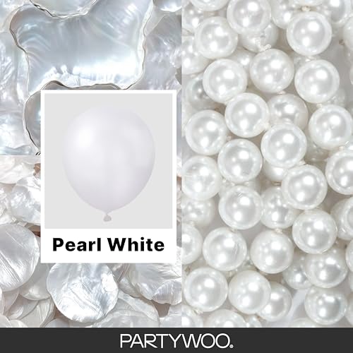 Image of PartyWoo Pearl White Balloons 145pcs Different Sizes Pack of 18 12 10 5 Inch Metallic White Latex Balloon Arch Kit Garland for Wedding Graduation Baby Shower Birthday Party Decorations White-Z30