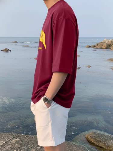 Image of LEOTUDE Half Sleeve Oversized Tshirt for Men, Round Neck Cottonblend Drop Shoulder Printed T-Shirt (Black Color)