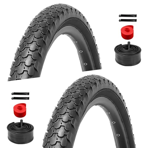 2-Pack 26 Inch Cruiser Bike Tires Set - WHEELO 26x2.125 inch Replacement Puncture-Resistant Bicycle Tires and Pair 26-inch Inner Tubes with Tire Levers for Beach or Urban City Commuter Bike, Black