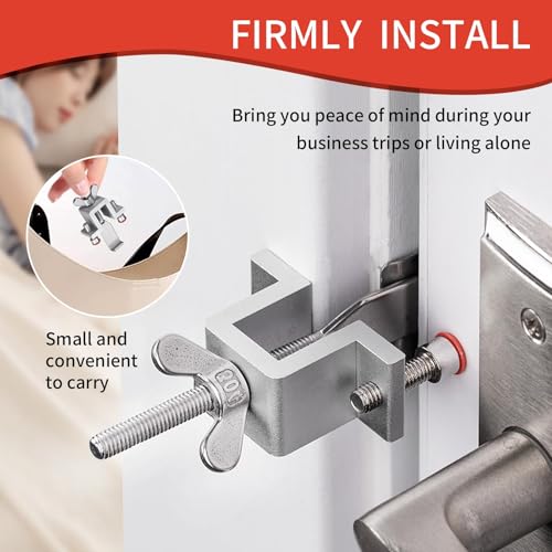 Tragbares Türschloss aus Edelstahl, Verstellbare Sicherheits-Sperre mit Aufbewahrungstasche, Robustes Portable Door Lock für Reisen, Hotels, Wohnungen und Zuhause, Silber