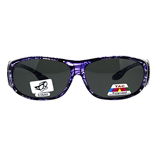 Polarized Womens Rhinestone Bling Fit Over Floral Print 63mm Sunglasses