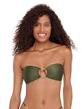Steve Madden Womens Cutout Bandeau Bikini Top with Gold Beads, Shine Bright Olive, Small