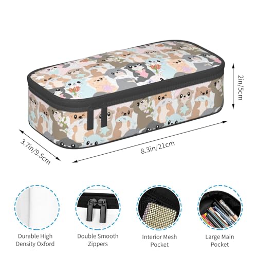 Image of Cute Cartoon Otter Large Pencil Case, Pencil Pouch With Zipper Compartments Stationery Pencil Bag For Kids Teens Students School Supplies