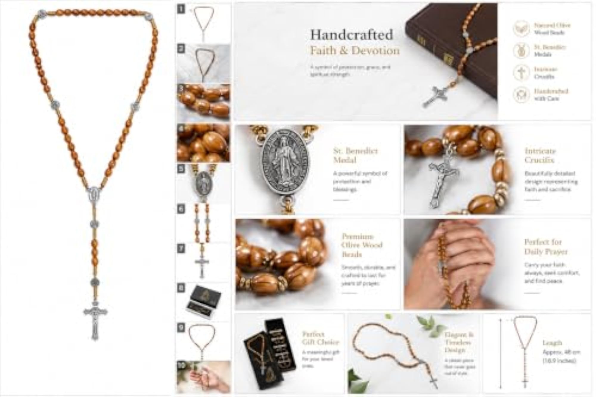 Authentic Jerusalem Olive Wood Rosary Beads for Men, Women