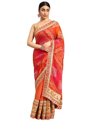 Image of Pandadi Saree Women's Elegance Chiffon Bandhani Saree with Heavy Lehenga Design