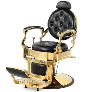 Artist hand Retro Barber Chair Heavy Duty Barber Chairs Vintage Salon Chair Hydraulic Recline Beauty Spa Styling Equipment Rounded Cushioning with Puckered Button (Gold)