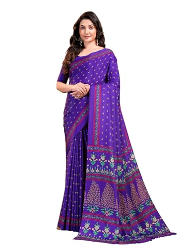 Image of Garden Vareli Floral Booti Print Crepe Saree With Unstitched Blouse Piece