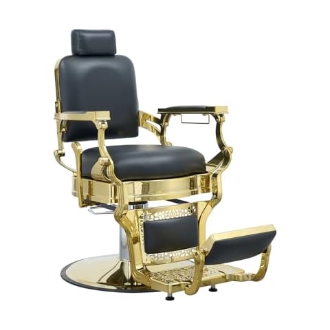 FRNIMAC Heavy Duty Barber Chair, All Purpose Vintage Style Mens Barber Chair Hydraulic Recline Salon Chair Barbershop Equipment for Beauty Spa Tatoo Massage, Golden and Black Cover