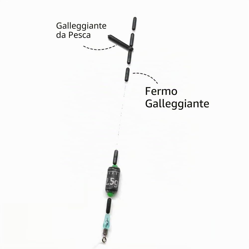 300 tappi per galleggianti da pesca, 50 gruppi 6 in 1, perline spaziali in gomma cilindriche, galleggianti da pesca, fermate per fiumi, laghi, bacini idrici
