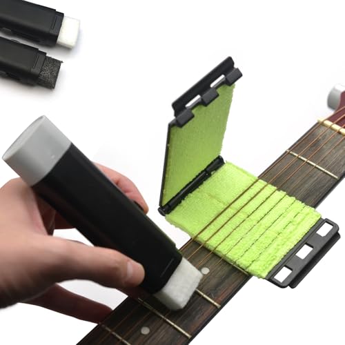 MAXCHEER 2pcs Guitar Cleaner Kit Dual Head Guitar Strings Cleaner Eraser - Rust Remover with Lubricant in Brush String and Clean Fretboard Cloth Tool Scrubber for Violin/Bass/Ukulele/Electric Guitars