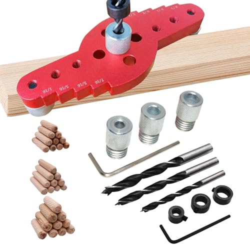 Kit de 42 plantillas para espigas de soporte flotante, marcador autocentrante con brocas de 1/4', 5/16' y 3/8', guía de broca para agujeros rectos y localizador de punzones de aleación de aluminio.