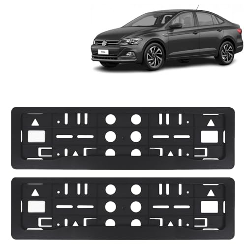 Image of KINGSWAY Virtus Car Number Plate Frames for All 2022 Onwards Models of Volkswagen Car Registration Plate Holders, Black Licence Plate Covers (Front and Rear), Universal Size 51.5 x 14.5 cm