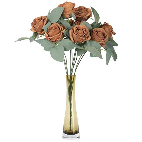 Vwmyq 10 Heads Vintage Artificial Rose Decoration Silk Flowers With Stems Bouquets For Diy Fall Flower Wall Wreath Wedding Party Home Hotel Office Baby Shower Indoor Décor No Vase (Brown) #TOP3