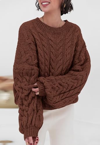 Image of PRETTYGARDEN Womens Sweaters Spring 2026 Cable Knit Long Sleeve Crewneck Oversized Sweater Chunky Pullover Loose Outfits