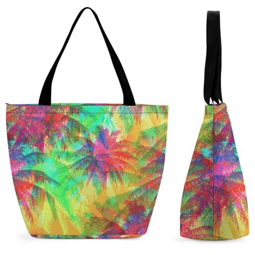 Sac à bandoulière Arbre Coloré sac à main femme voyage toile grand format shopping