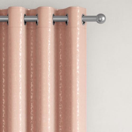Image of Wakefit Jacquard Room Darkening Curtain | Light Blocking Upto 70% | (9 x 3.9 ft) | Door Curtain | Set of 2 | Reduces Noise | Machine Washable | Smash |Rings Sand Pink