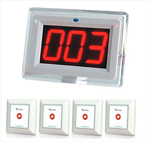 Preisvergleich Produktbild Schwesternruf System für Praxen, Pflegeheime, Privatpflege. Set: 4X drahtloseren Rufsender SYT500-1 & 1x Monitor Ruf-Empfänger ZJ-46. Hausnotruf / Pflegeruf / Senioren Notruf, Ø-150 m